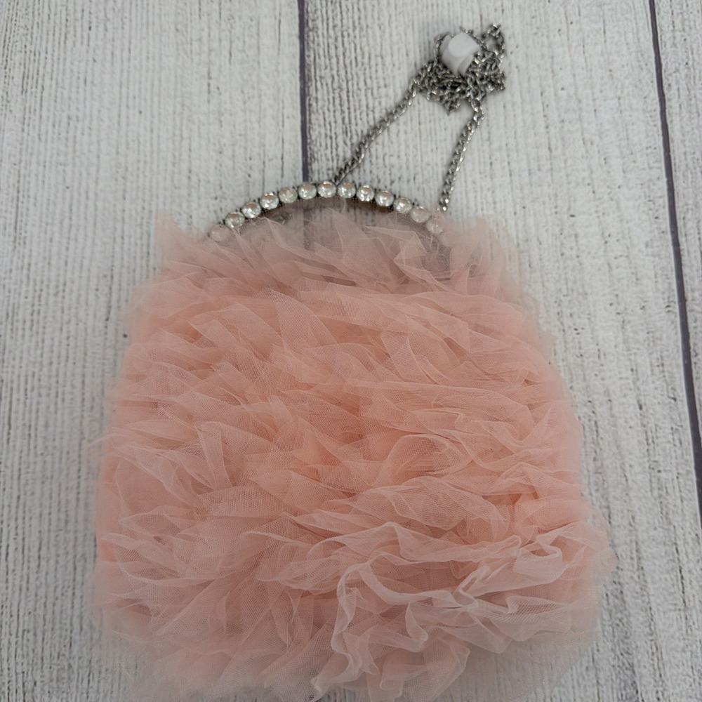Alessia Jewel Purse Pink Tulle Ruffle Rhinestone Evening Bag Prom Wedding Girly - Picture 6 of 7